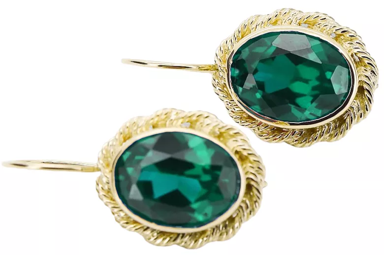 Or jaune 8 carats 333 Emerald des boucles d'oreilles vec007x-em Russe Soviétique URSS Artisanat vintage Art Deco style